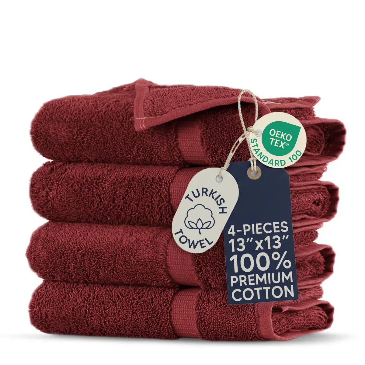 Towel Bazaar Turkish Cotton Washcloths 13x13 (4-Pack, Cranberry) | Premium Long-Staple Fibre, Natural Dyes - main product image