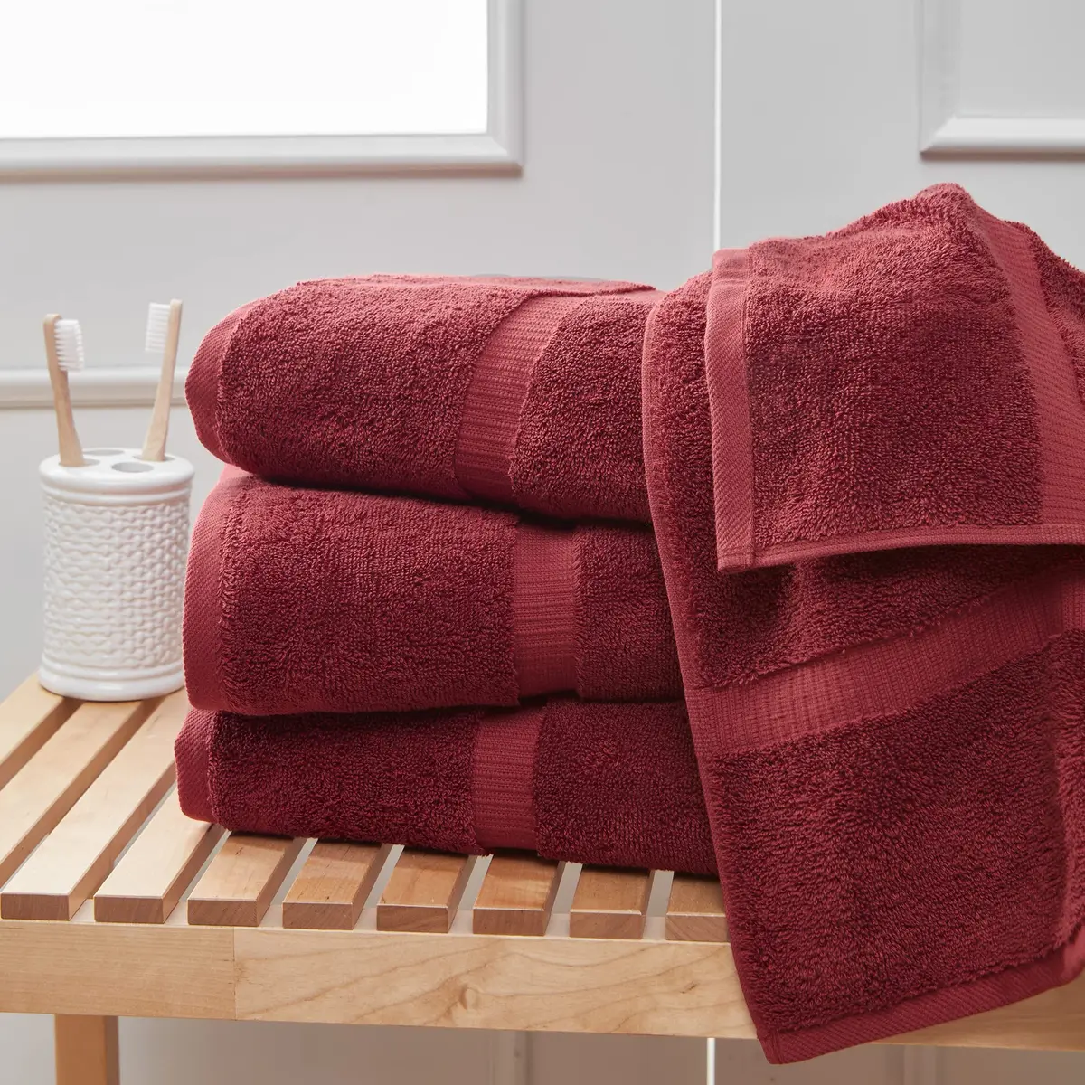 Towel Bazaar Turkish Cotton Washcloths 13x13 (4-Pack, Cranberry) | Premium Long-Staple Fibre, Natural Dyes - view 2