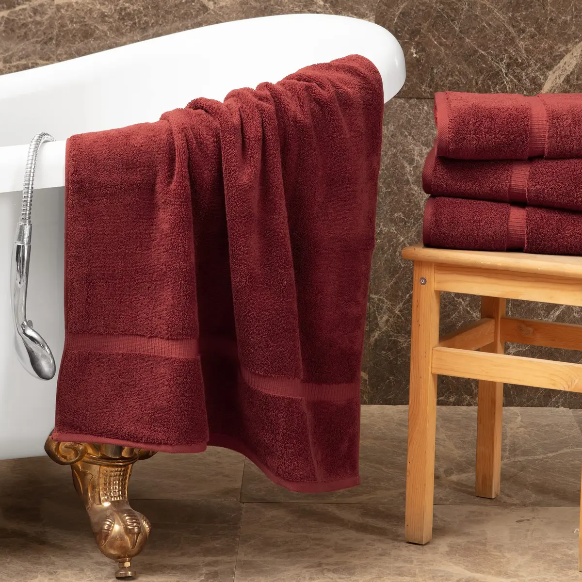 Towel Bazaar Turkish Cotton Washcloths 13x13 (4-Pack, Cranberry) | Premium Long-Staple Fibre, Natural Dyes - view 4
