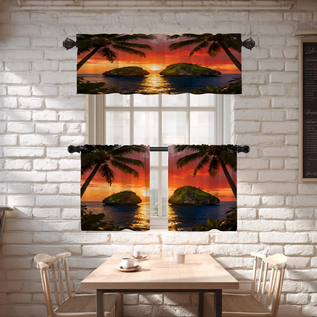 Shrahala Beautiful Sunrise Hawaii Kitchen Valances 52x18 inch | Beach Palms Sunset Window Decor - view 6