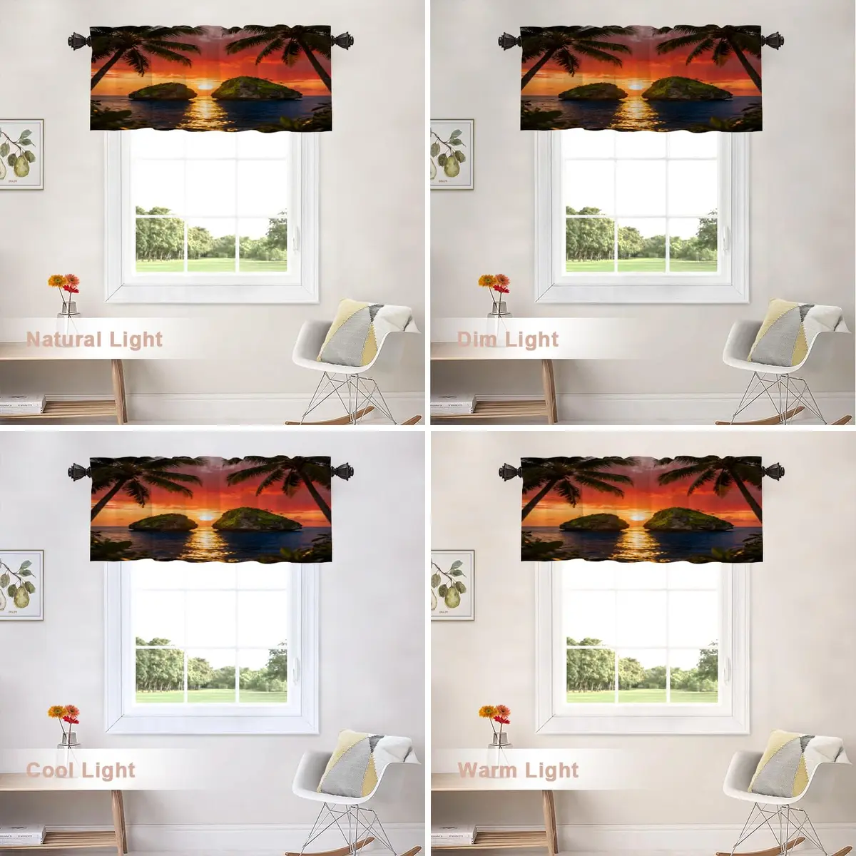 Shrahala Beautiful Sunrise Hawaii Kitchen Valances 52x18 inch | Beach Palms Sunset Window Decor - view 9