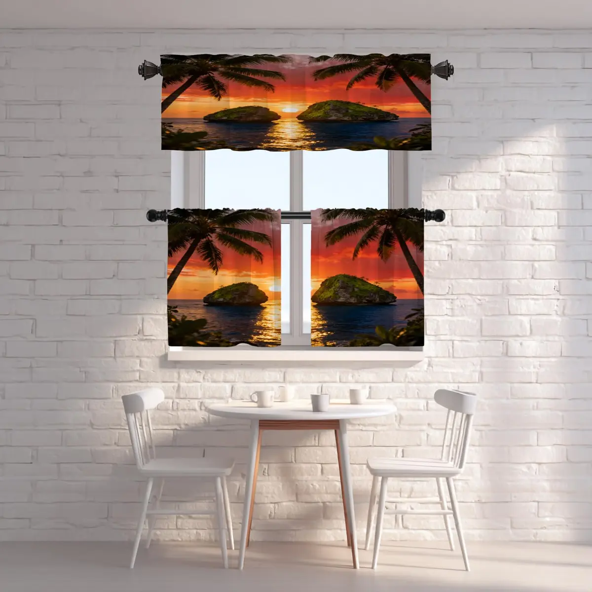 Shrahala Beautiful Sunrise Hawaii Kitchen Valances 52x18 inch | Beach Palms Sunset Window Decor - view 2