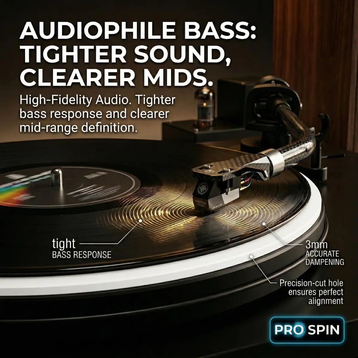 PRO SPIN White Acrylic Turntable Mat | 12" Vinyl Slipmat with Antistatic Cover, Tighter Bass, Dust & Static Noise Reduction - view 5