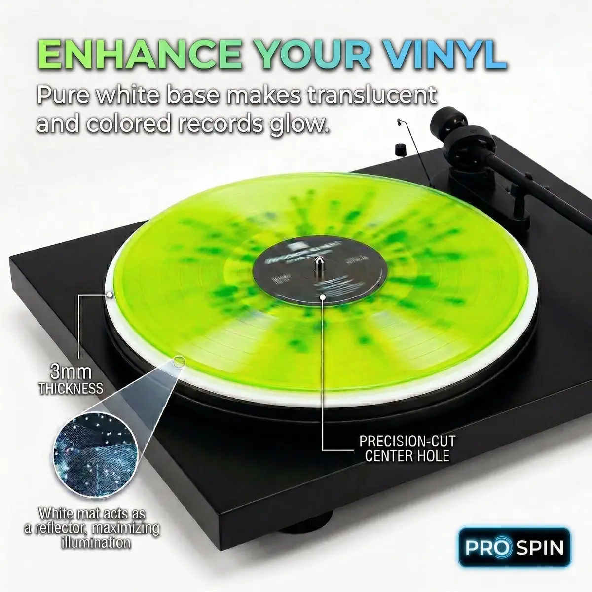 PRO SPIN White Acrylic Turntable Mat | 12" Vinyl Slipmat with Antistatic Cover, Tighter Bass, Dust & Static Noise Reduction - view 4
