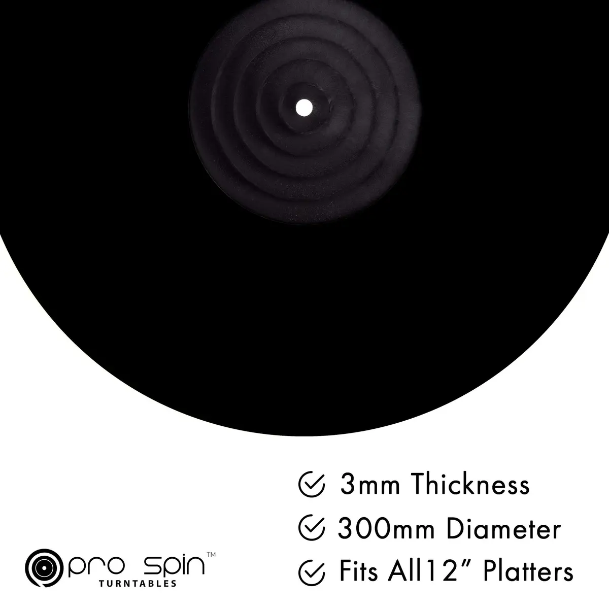 PRO SPIN Black Acrylic Turntable Mat - Platter Slipmat for 12" Vinyl Record Player, Antistatic, Tighter Bass, Noise Reduction - view 2