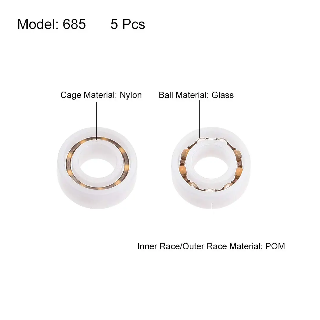 uxcell Plastic Bearings 5x11x3mm Glass Ball Nylon Cage | Lightweight, High-Speed Micro Motor Support - view 2