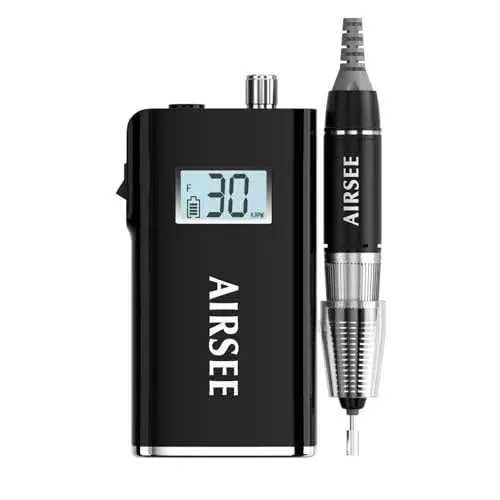 AIRSEE Rechargeable Electric Nail Drill 30000RPM E8 Black | Professional Portable E File Machine for Acrylic & Gel Nails - main product image