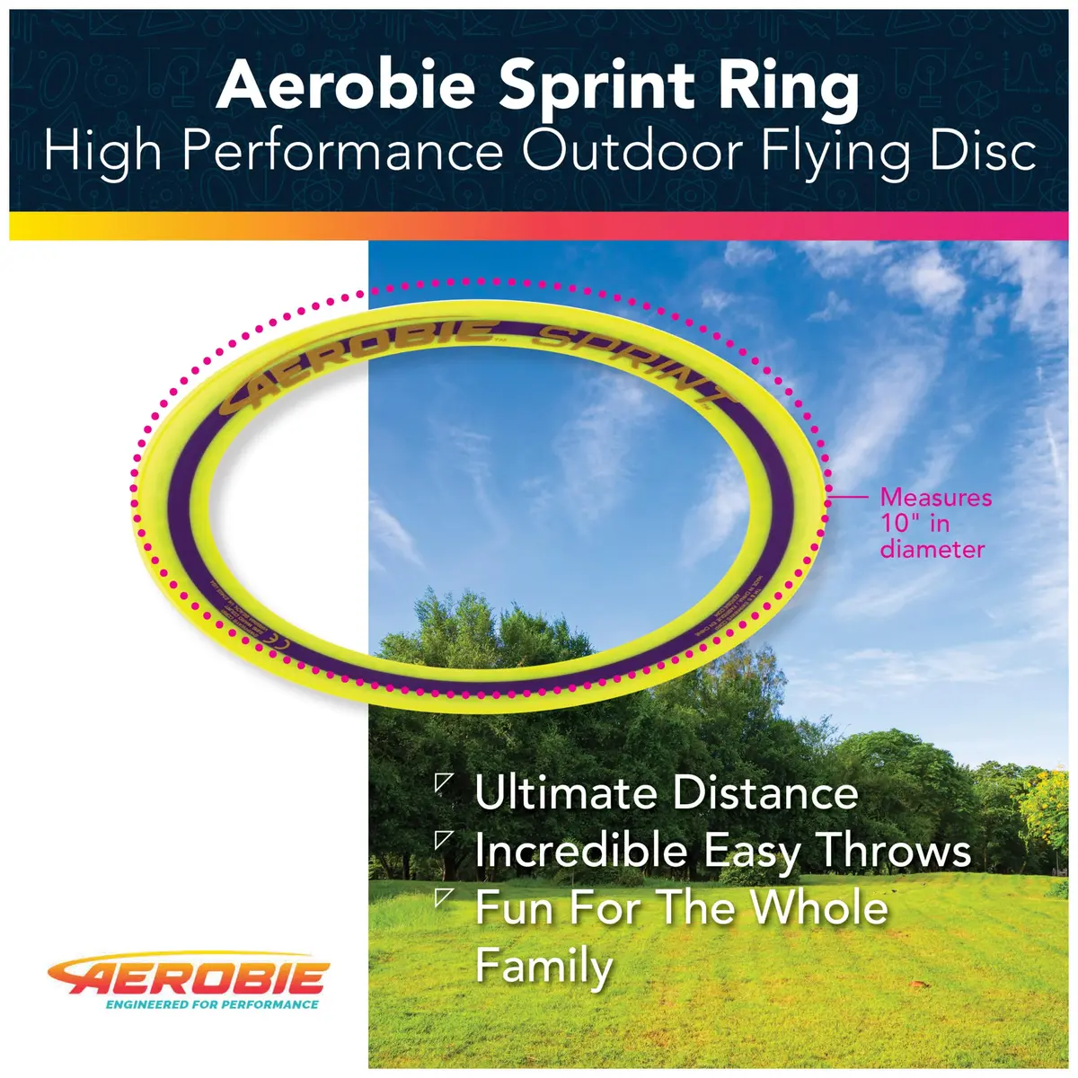 Aerobie Sprint Ring Outdoor Flying Disc 10 Inches Yellow | Long Distance, Compact Design - view 2