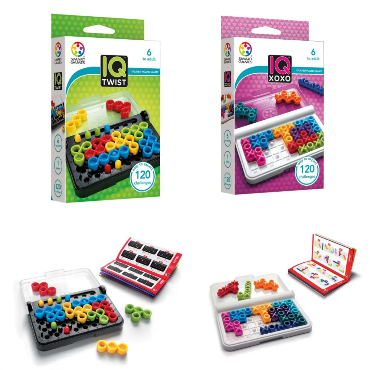 SmartGames IQ Bundles Color Series: IQ Twist & IQ XOXO | 240 Challenges for Ages 6-Adult - main product image