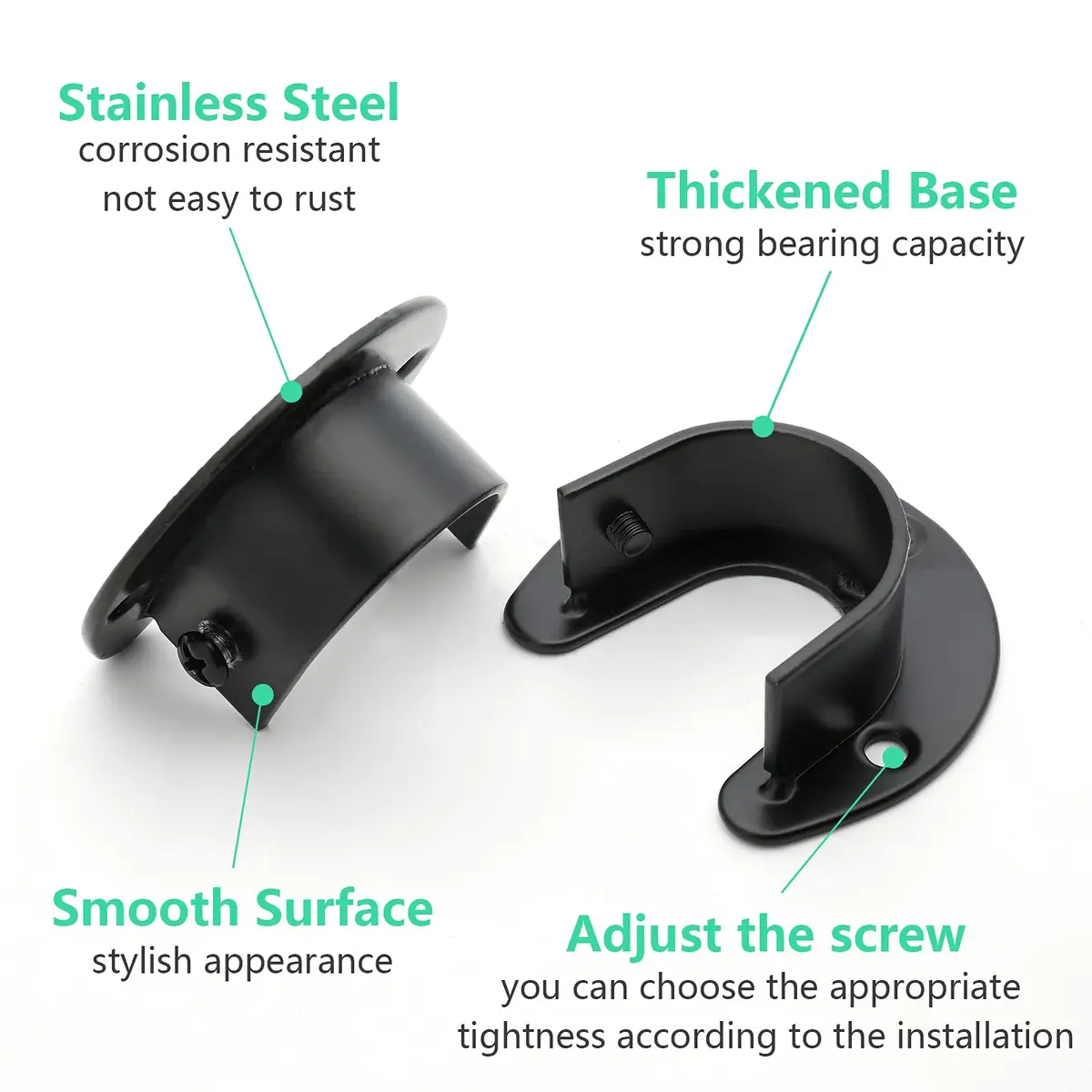 suiwotin Closet Rod Bracket 1 Inch Diameter Black | Heavy Duty Stainless Steel - view 3