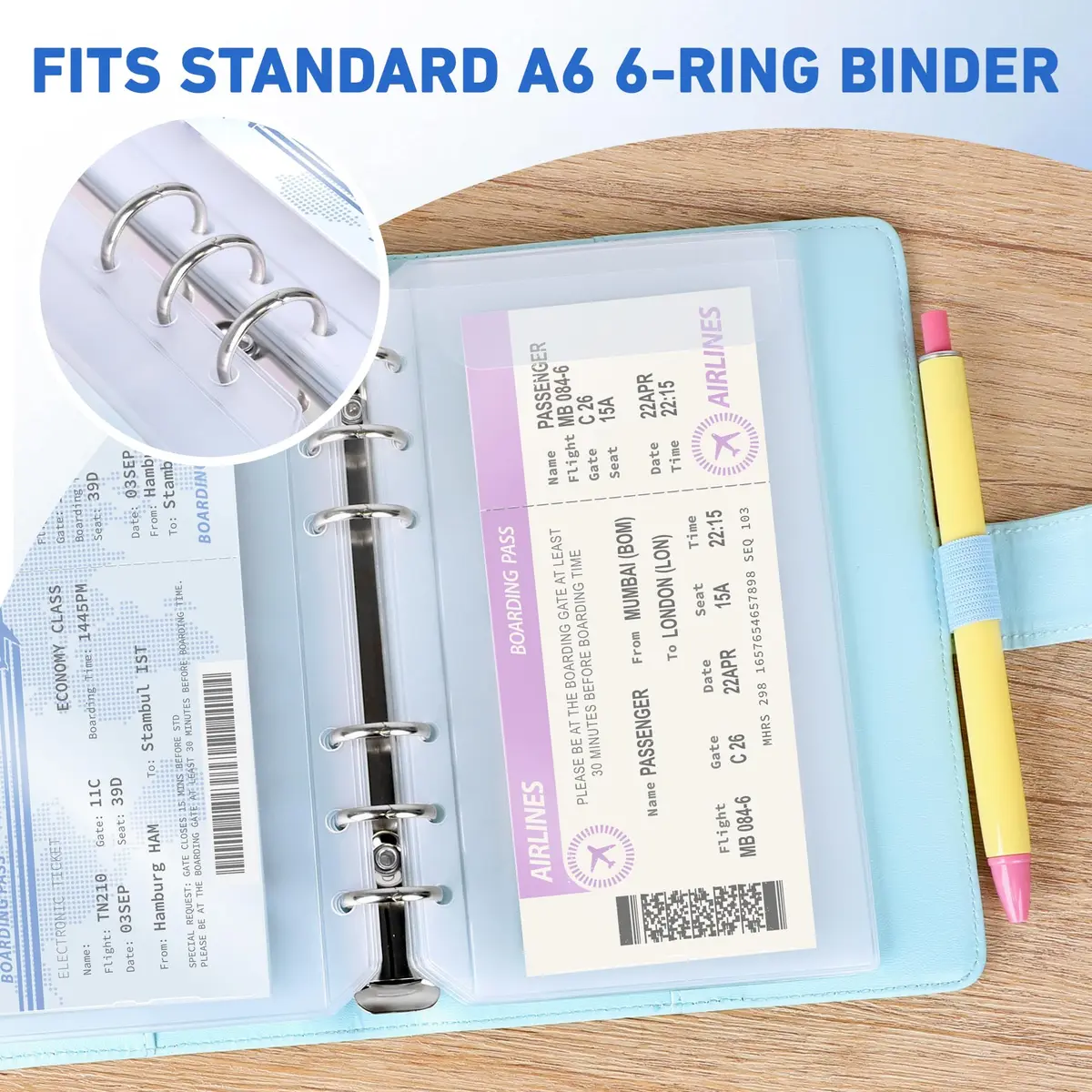 Antner A6 Binder Pockets 6-Hole No Zipper | Moisture Proof PVC Document Folders (17.7 x 10.5 cm) - view 4