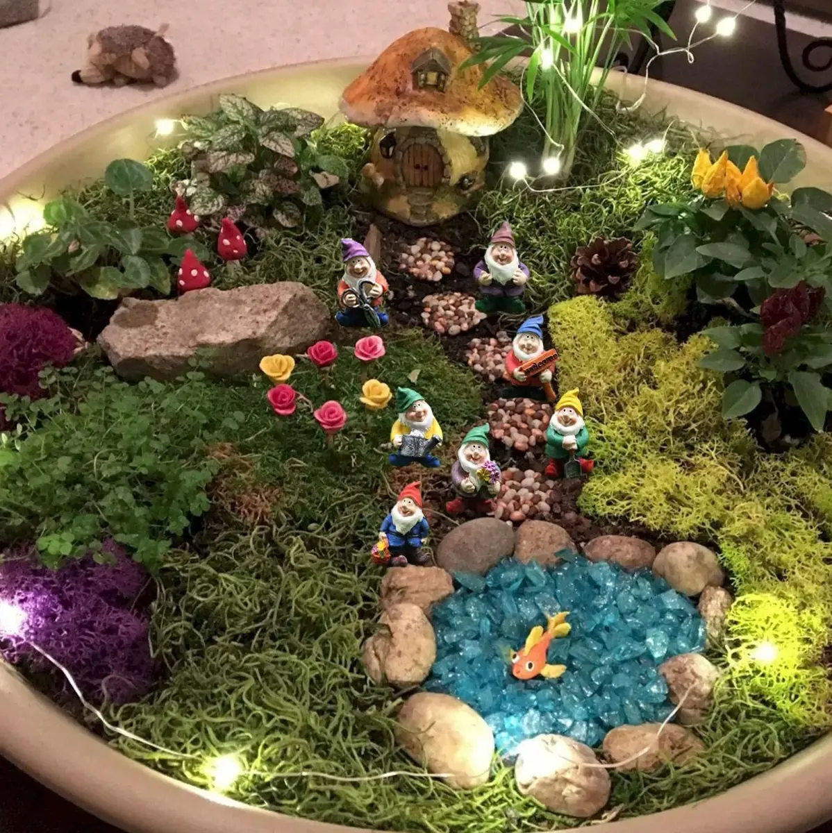 HONEYSHOW Fairy Garden Accessories Mini Gnome Resin Figurines Set 7Pcs | Hand-Painted Waterproof Decor for Pots & Terrariums - view 3