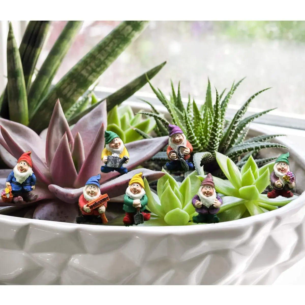 HONEYSHOW Fairy Garden Accessories Mini Gnome Resin Figurines Set 7Pcs | Hand-Painted Waterproof Decor for Pots & Terrariums - view 4