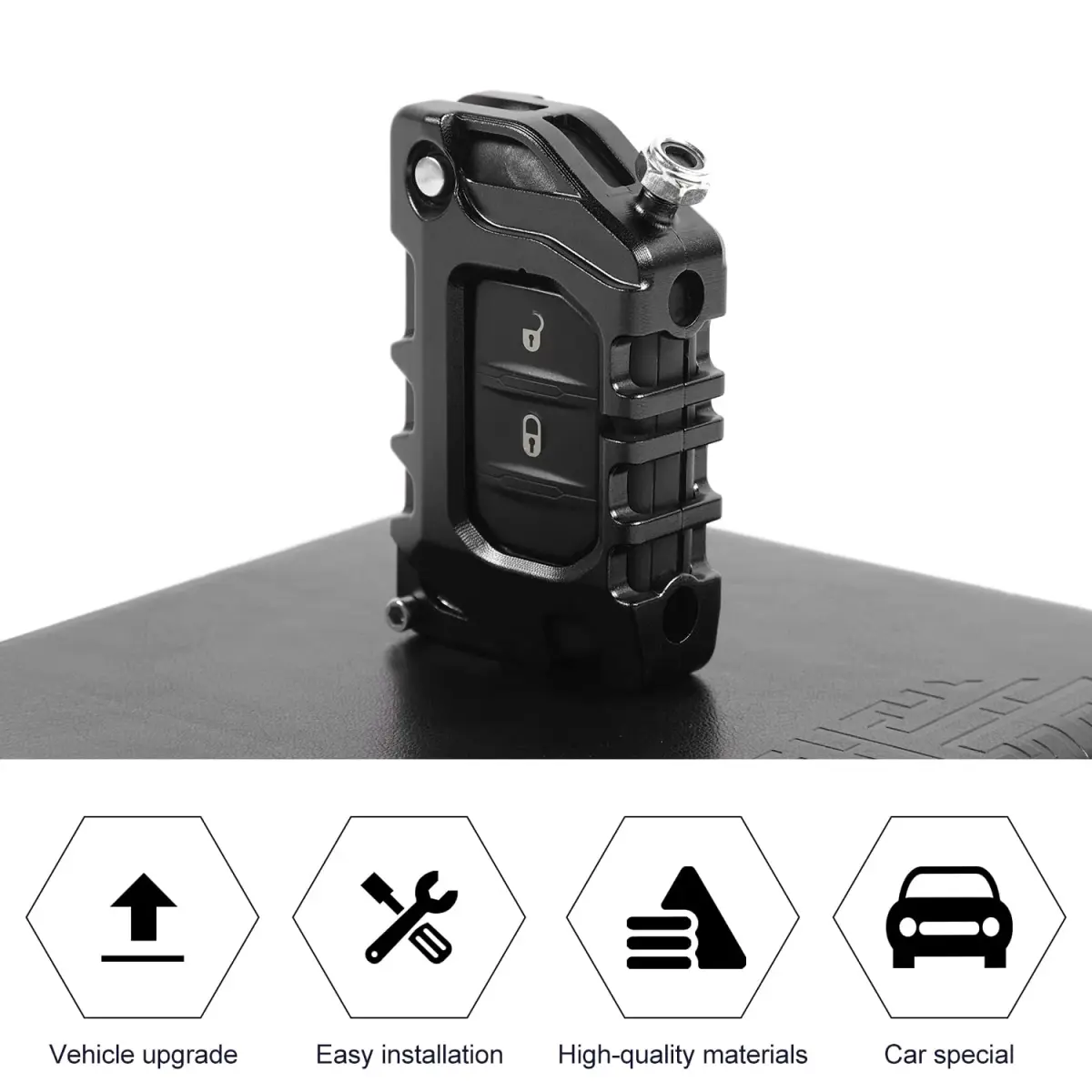 RT-TCZ Black Aluminum Alloy Key Fob Case Cover for Jeep Wrangler JL JLU Gladiator | Heavy Duty Protection - view 2