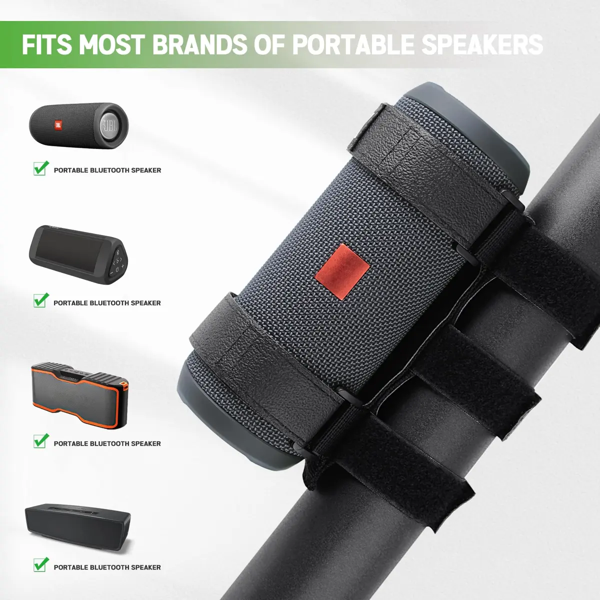 Xislet Portable Speaker Mount with Straps for Golf Cart, Bike, ATV — Black - view 6
