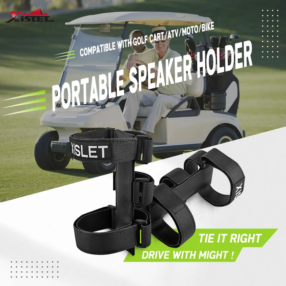 Xislet Portable Speaker Mount with Straps for Golf Cart, Bike, ATV — Black - view 2