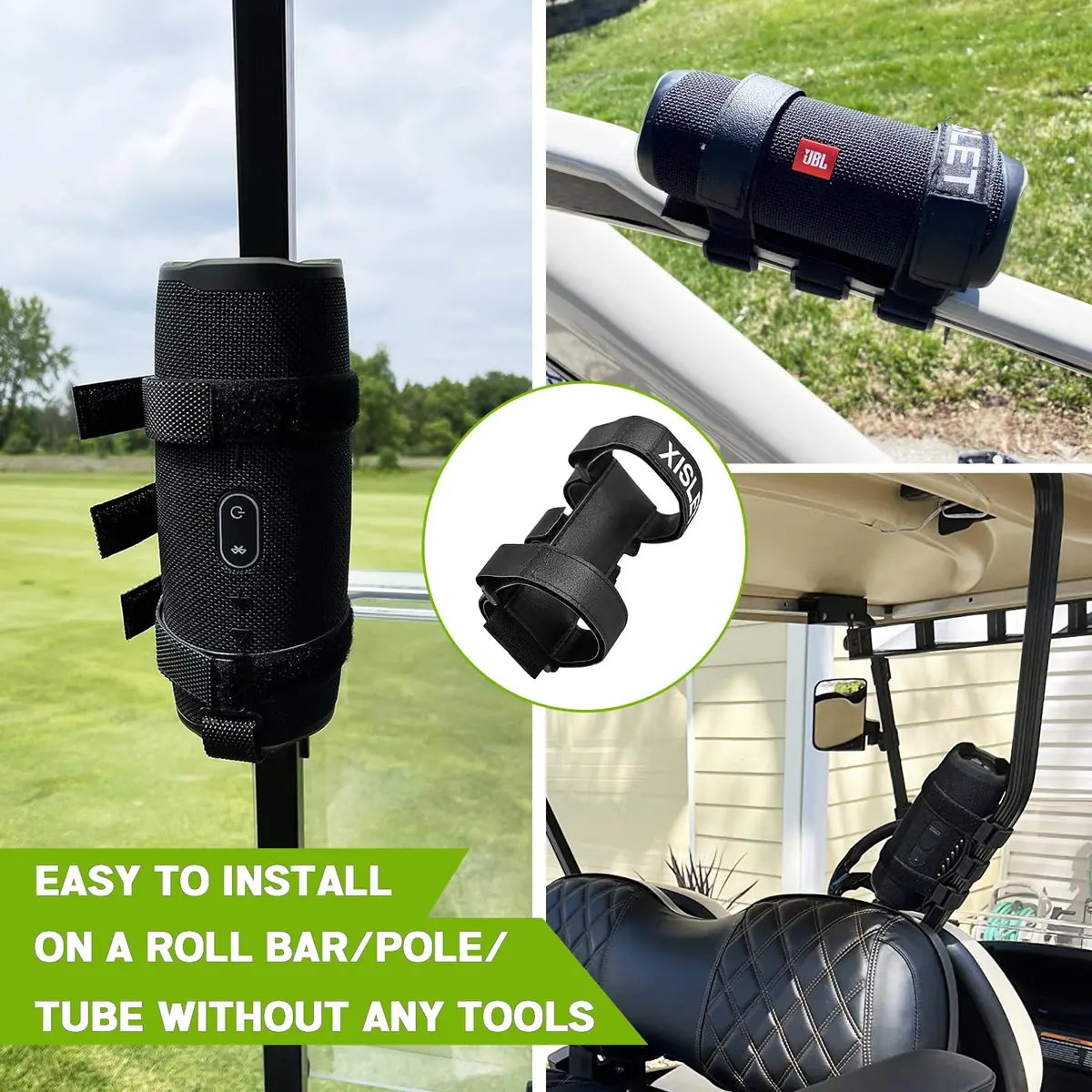 Xislet Portable Speaker Mount with Straps for Golf Cart, Bike, ATV — Black - view 3