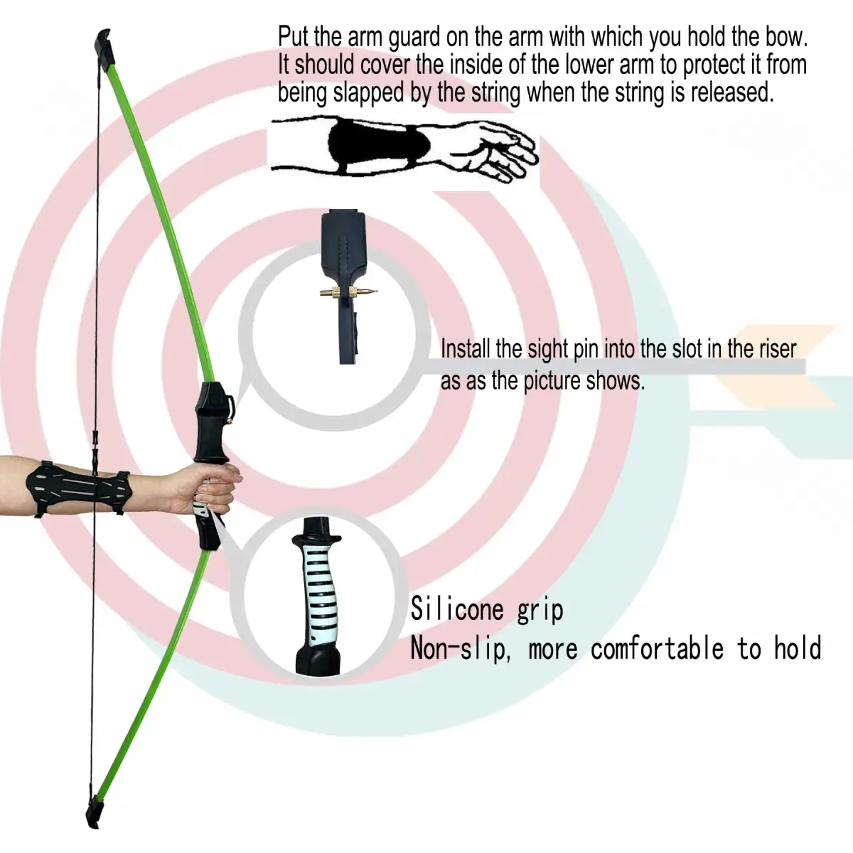 Mxessua 45" Youth Bow and Arrows Set for Kids 8-16 Teens Recurve Archery Beginner Gift Longbow Kit with 9 Arrows, Arm Guard, Quiver, Target Faces & Pin Sight | 15-20 lb Draw Weight - view 6