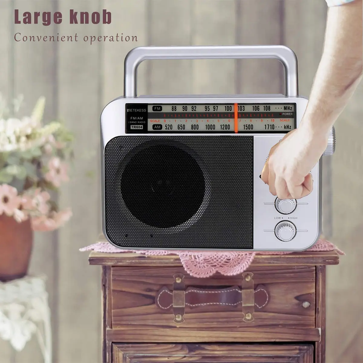 Retekess TR604 AM FM Portable Radio | Silver, 220x145x62mm (8.66x5.71x2.44in) - view 5