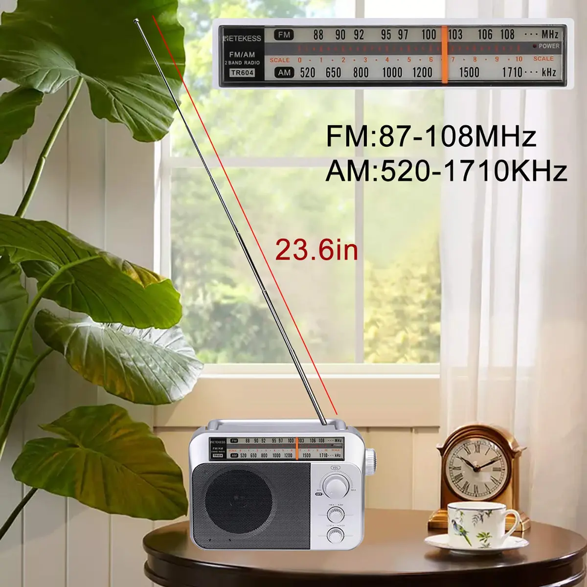 Retekess TR604 AM FM Portable Radio | Silver, 220x145x62mm (8.66x5.71x2.44in) - view 2