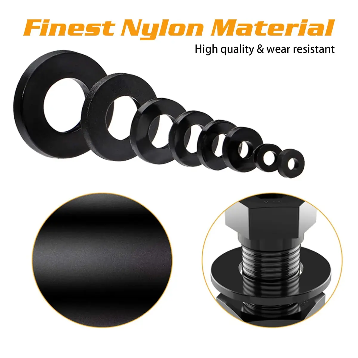 URLWALL Black 500Pcs Nylon Flat Washer Assortment Set M2-M10 | Metric Sealing Spacer Gasket Ring Kit - view 3