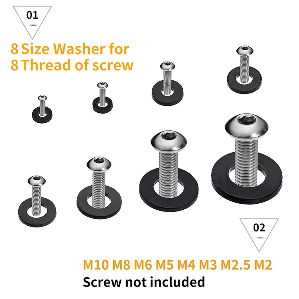 URLWALL Black 500Pcs Nylon Flat Washer Assortment Set M2-M10 | Metric Sealing Spacer Gasket Ring Kit - view 4