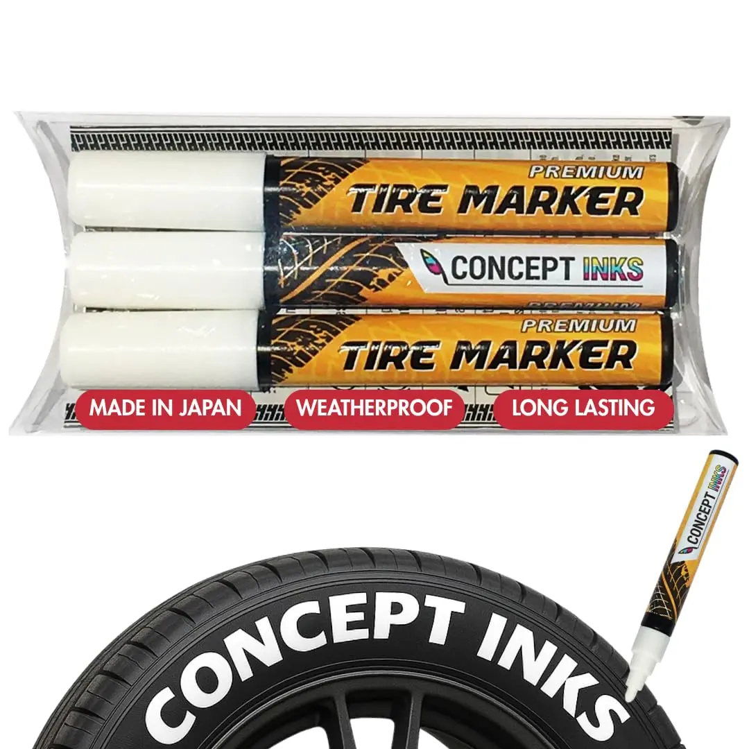 ConceptInks Premium Tire Marker Pens White Waterproof Paint Markers for Car Tire Lettering, Made In Japan (3 Pack-White) - main product image