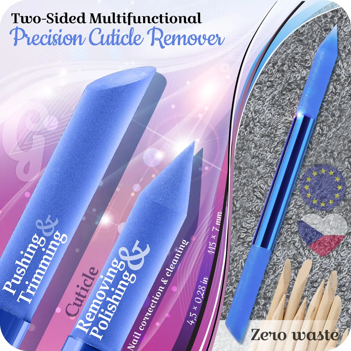 Gladzy Glass Cuticle Pusher Blue | Professional Precision Filing Cuticle Remover - view 2