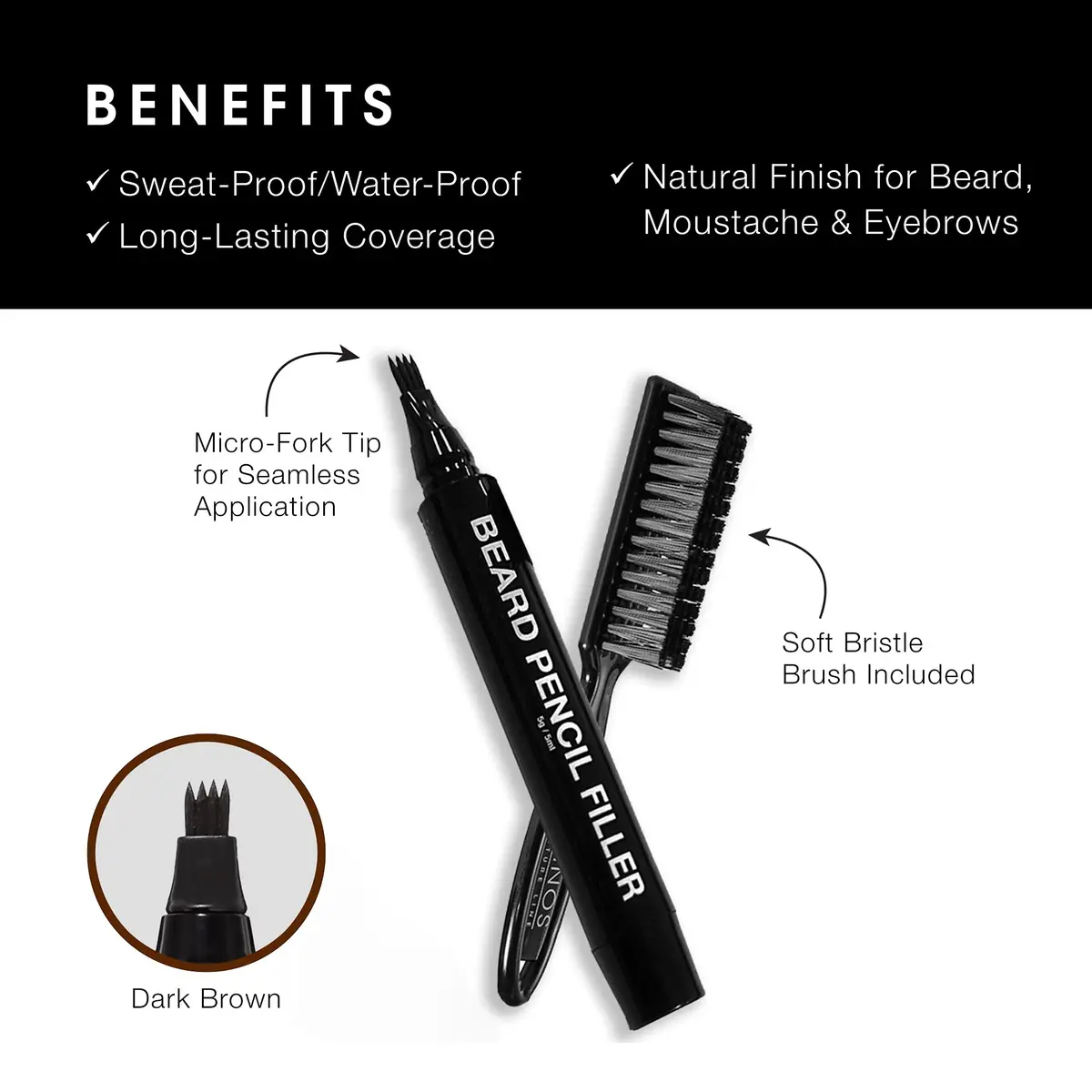 Pacinos Beard Pencil Filler Dark Brown | Waterproof, Long-Lasting, Natural Finish - view 3