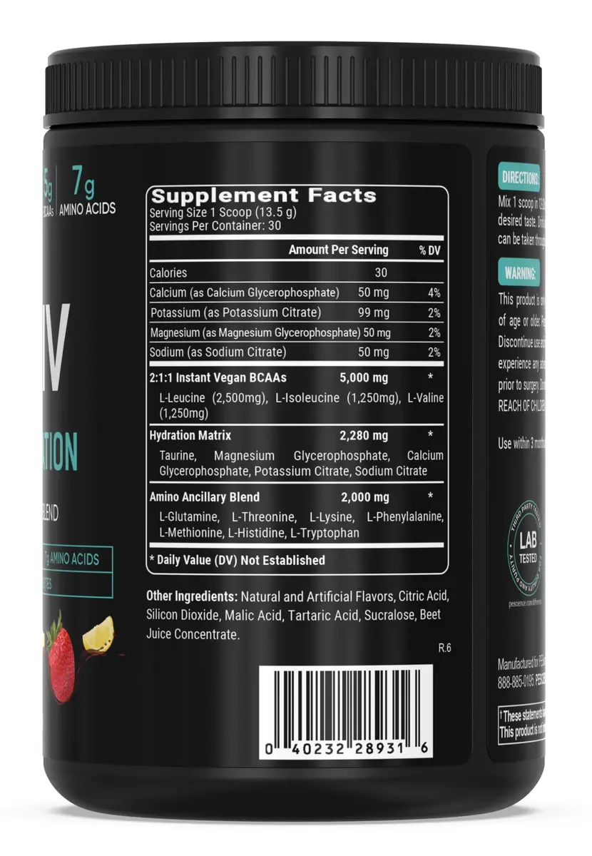 PEScience Amino IV BCAA & EAA Powder, Strawberry Lemonade | 30 Servings, Vegan, Gluten-Free, Hydration Support - view 3