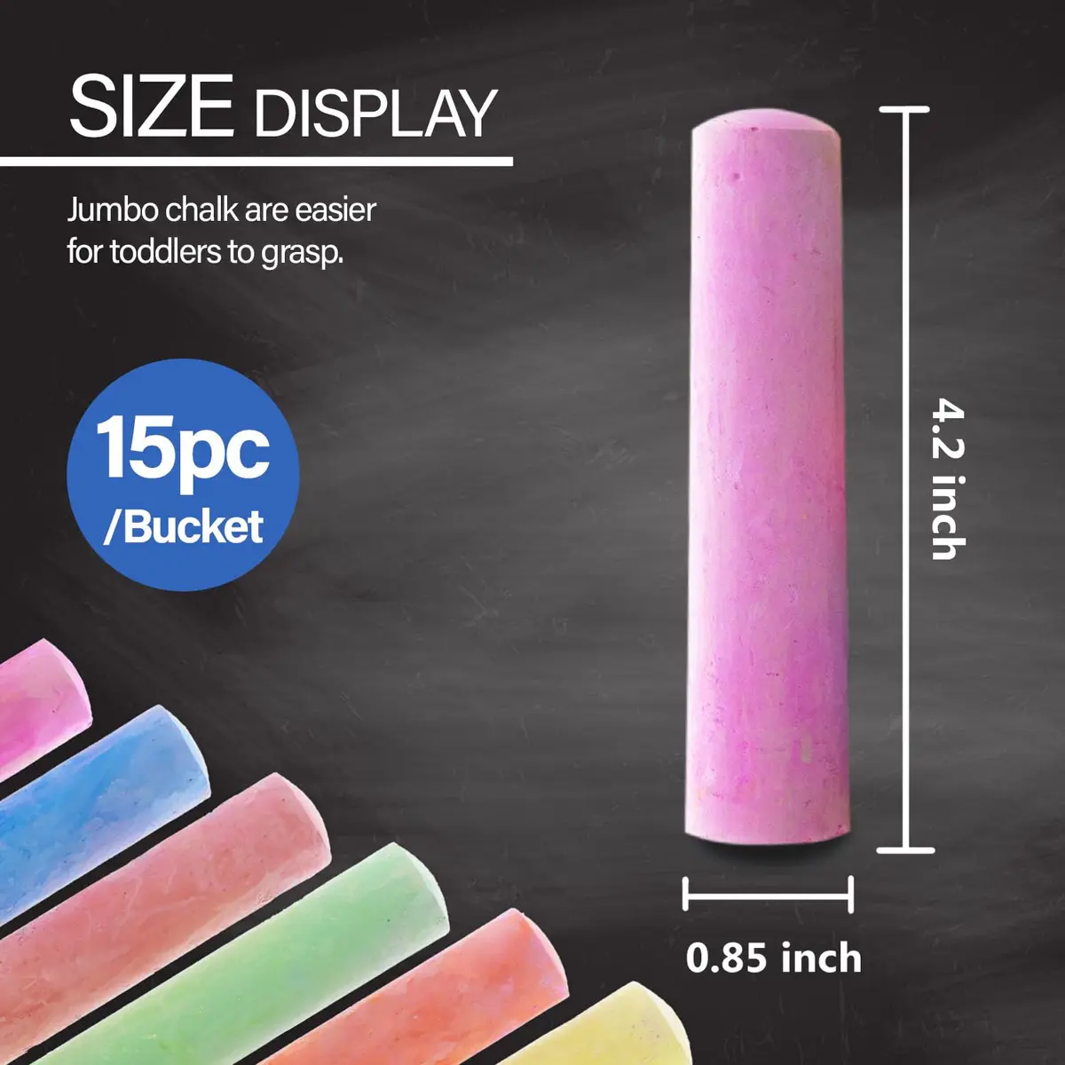 BAZIC PRODUCTS Jumbo Sidewalk Chalk, 15 Ct Bucket, Assorted Colors | Bold Outdoor Drawing - view 2