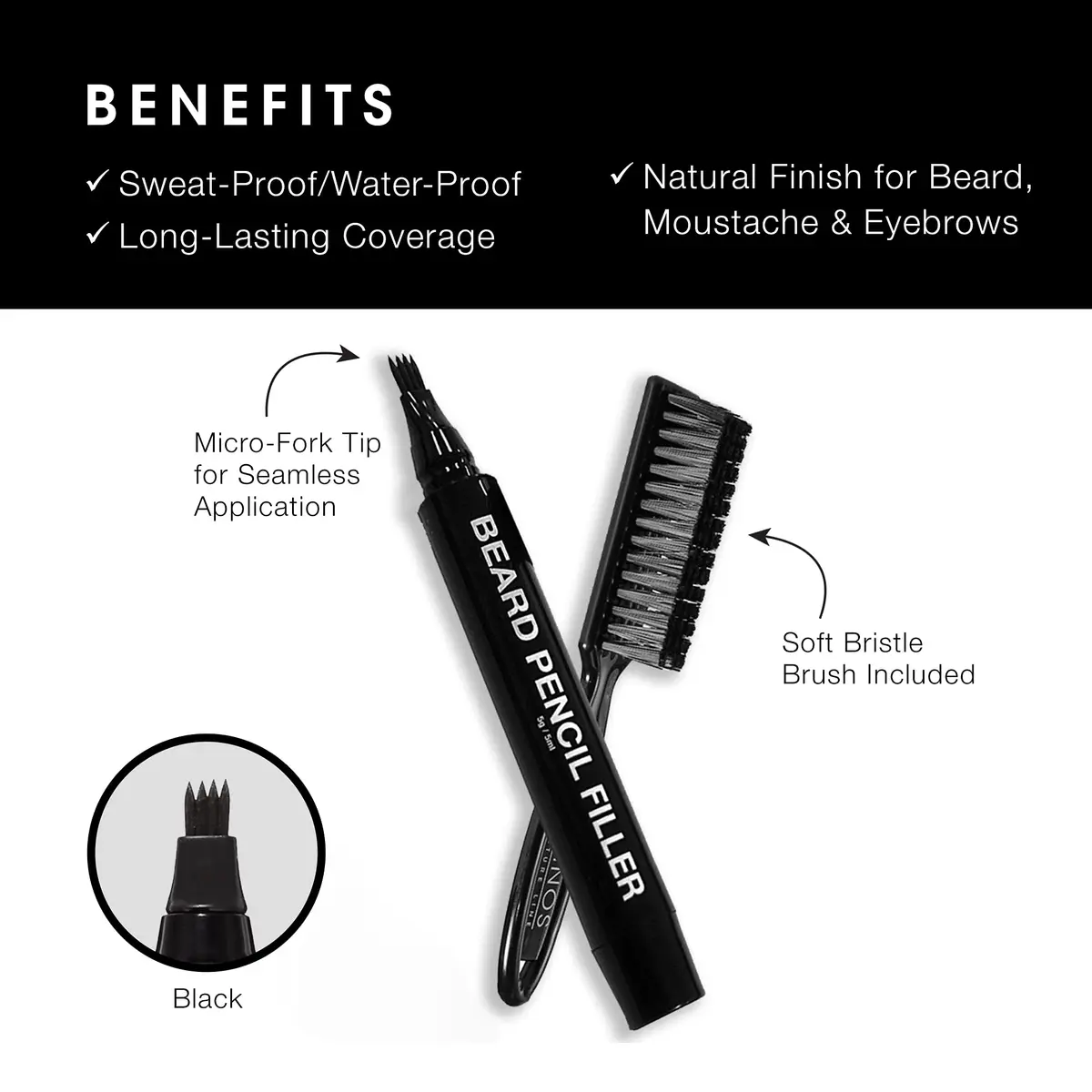 Pacinos Beard Pencil Filler Black | Fills Patchy Areas & Defines Lines - view 3