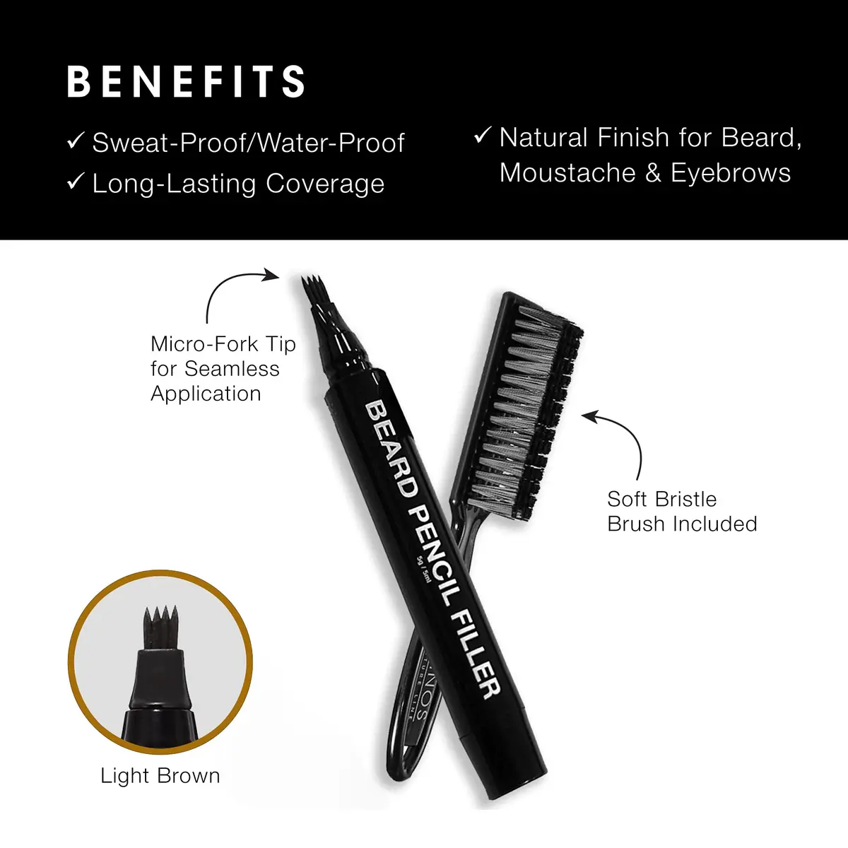 Pacinos Beard Pencil Filler Light Brown | Waterproof, Natural Finish, Moustache (10g / 0.35oz) - view 3