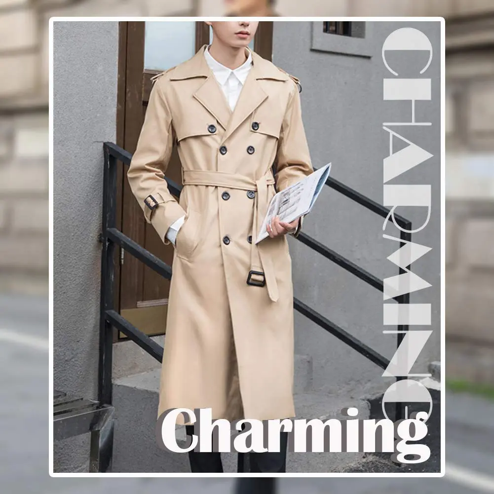 Pantete Men's Double Breasted Trench Coat Oversized Windbreaker Long Jacket | All-Season Waterproof & Windproof - view 3