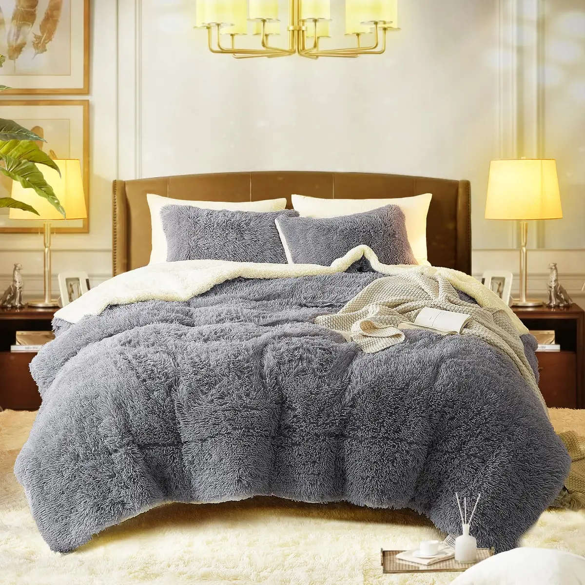 Flysheep Faux Fur Twin Comforter Set 68"x86" | Ultra Soft Reversible Bedding for Winter & Summer - view 3