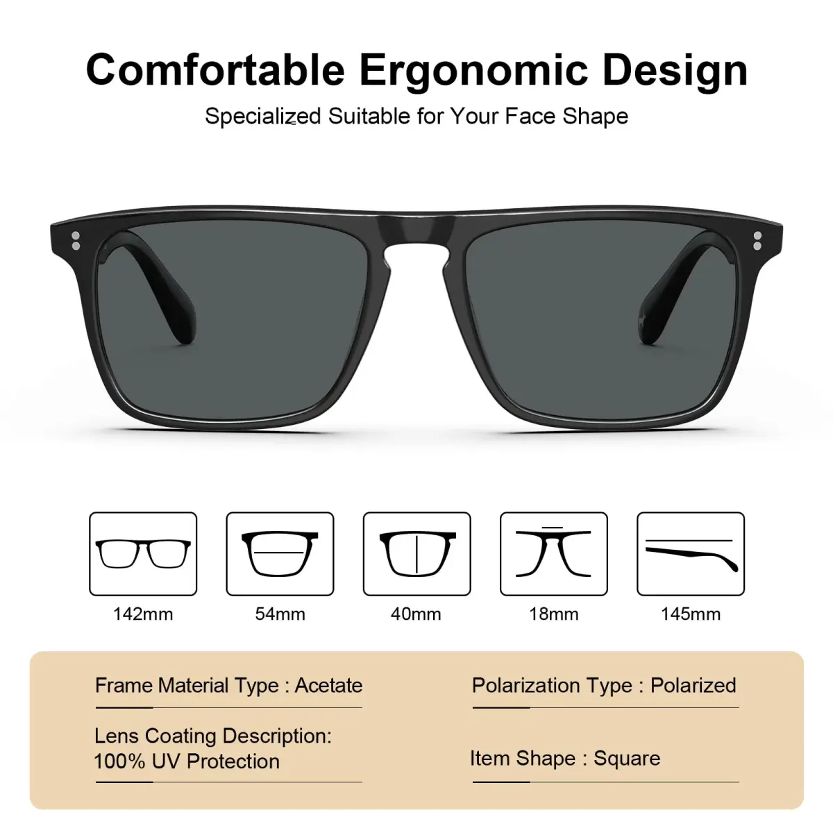 CARFIA Retro Square Polarized Sunglasses for Men UV Protection CA53572 | 54mm Lens Width, 18mm Bridge Width - view 4