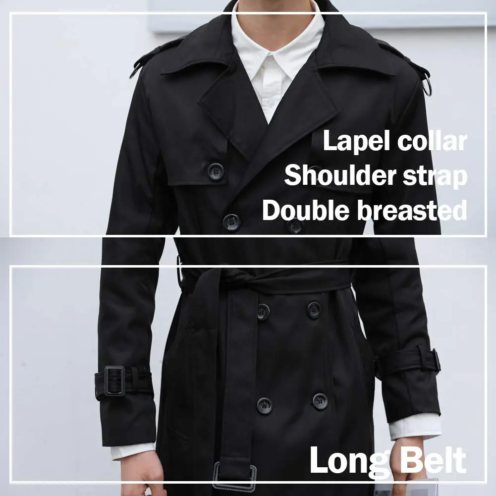 Pantete Men's Double Breasted Trench Coat Oversized Windbreaker Long Jacket | Water-Resistant, Full Coverage, Casual & Business - view 5