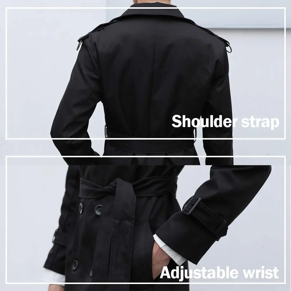 Pantete Men's Double Breasted Trench Coat Oversized Windbreaker Long Jacket | Water-Resistant, Full Coverage, Casual & Business - view 6