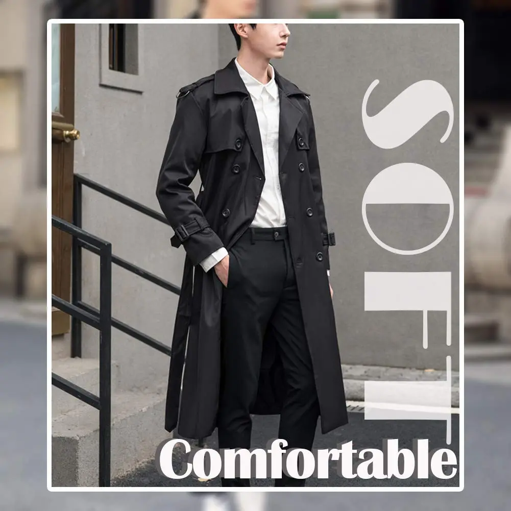 Pantete Men's Double Breasted Trench Coat Oversized Windbreaker Long Jacket | Water-Resistant, Full Coverage, Casual & Business - view 4