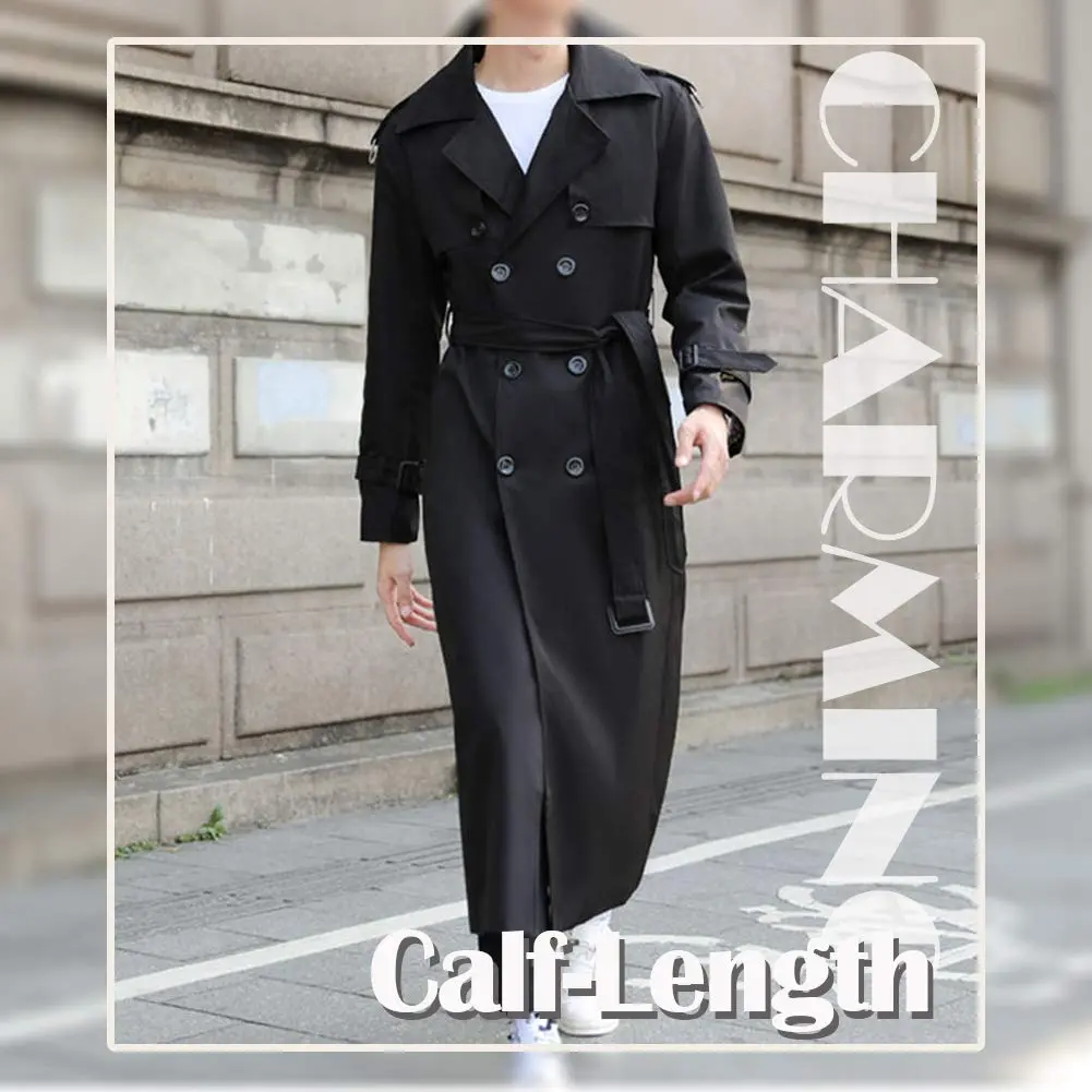 Pantete Men's Double Breasted Trench Coat Oversized Windbreaker Long Jacket | Water-Resistant, Full Coverage, Stylish Fit - view 2