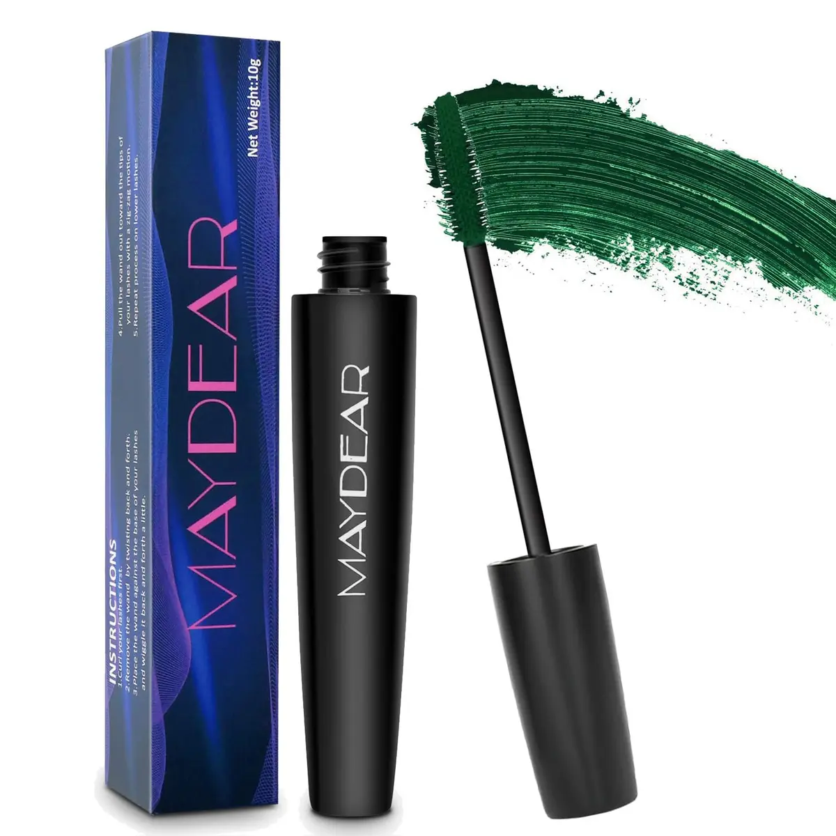 Maydear Dark Green Waterproof Mascara for Women's Eye Makeup | Volumizing & Lengthening - main product image