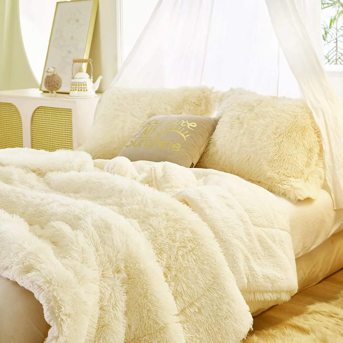 Flysheep Faux Fur Comforter Set Queen | Ultra Soft Long Hair Plush Bedding - main product image