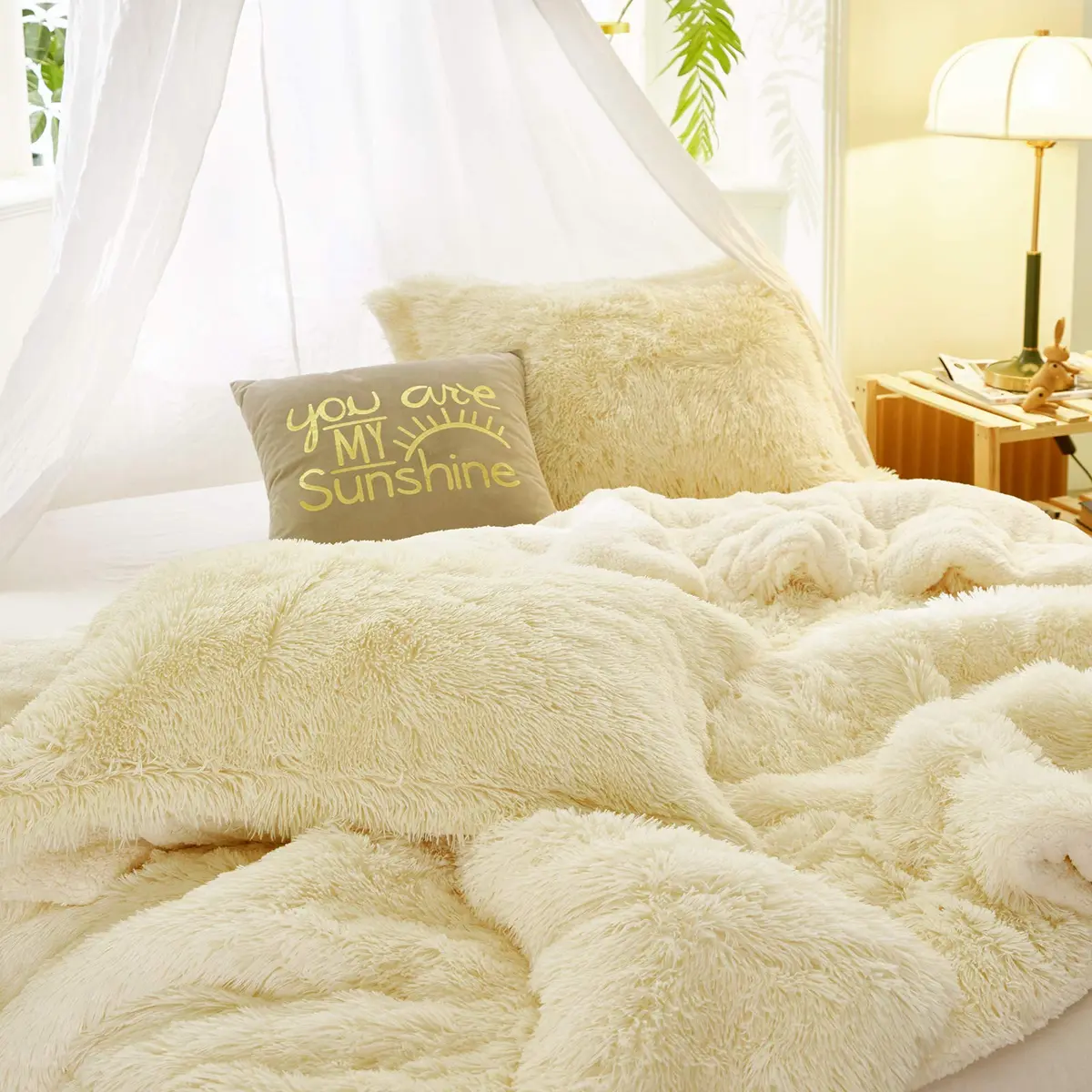 Flysheep Faux Fur Comforter Set Queen | Ultra Soft Long Hair Plush Bedding - view 8