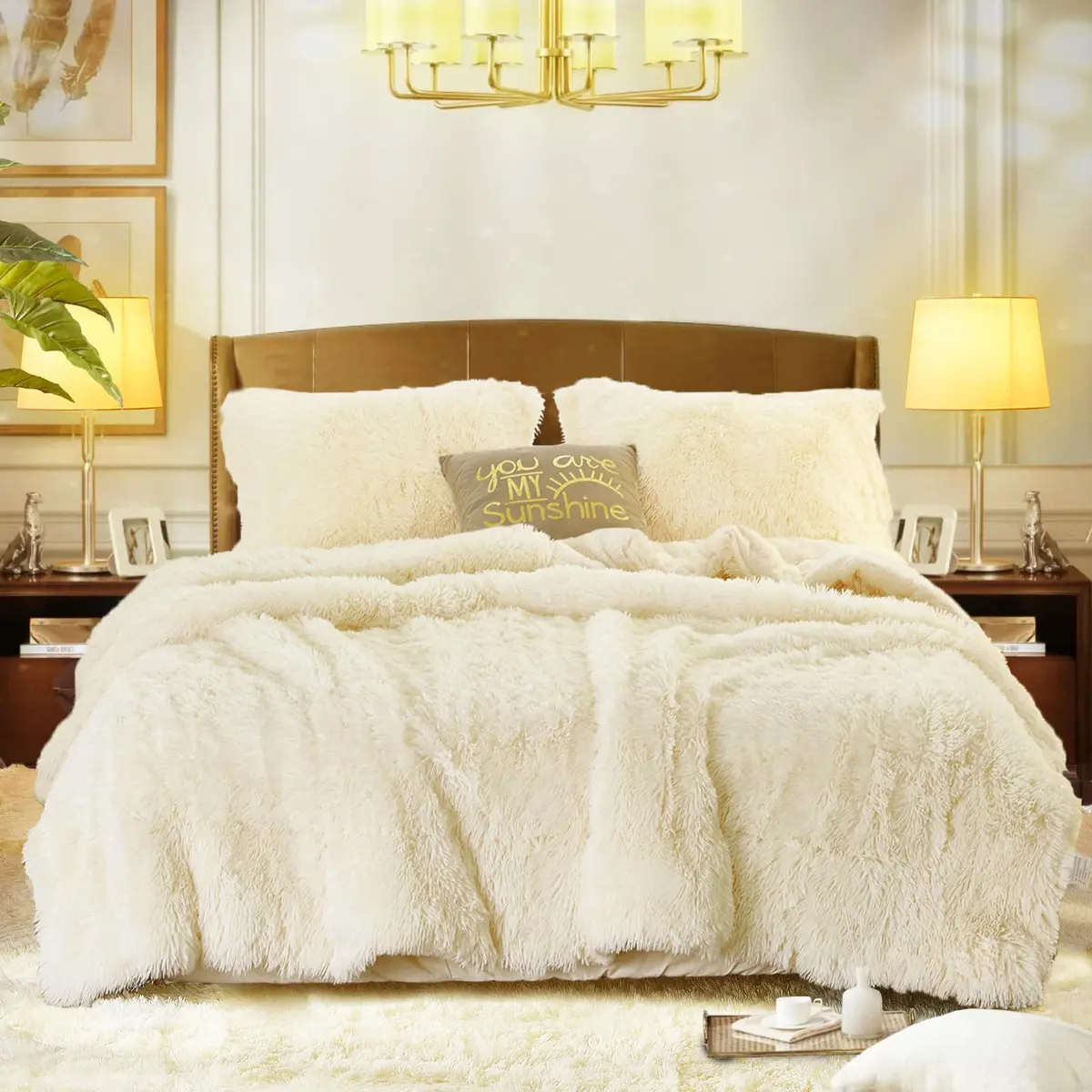 Flysheep Faux Fur Comforter Set Queen | Ultra Soft Long Hair Plush Bedding - view 2