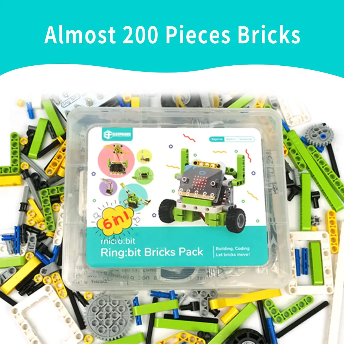 EF ELECFREAKS Ring:bit 6-in-1 Starter Kit with 200+ Building Blocks | Programmable Makecode Coding Learning Kit - view 5
