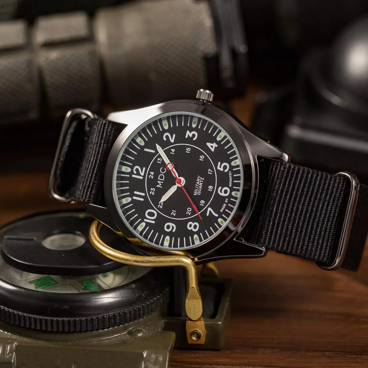 Infantry MDC Mens Military Field Watch 40mm (1.57 inches) | Japanese Quartz Movement, Black Nylon Strap - view 5