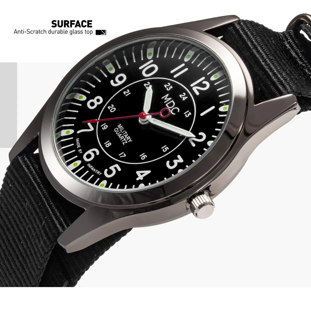 Infantry MDC Mens Military Field Watch 40mm (1.57 inches) | Japanese Quartz Movement, Black Nylon Strap - view 8