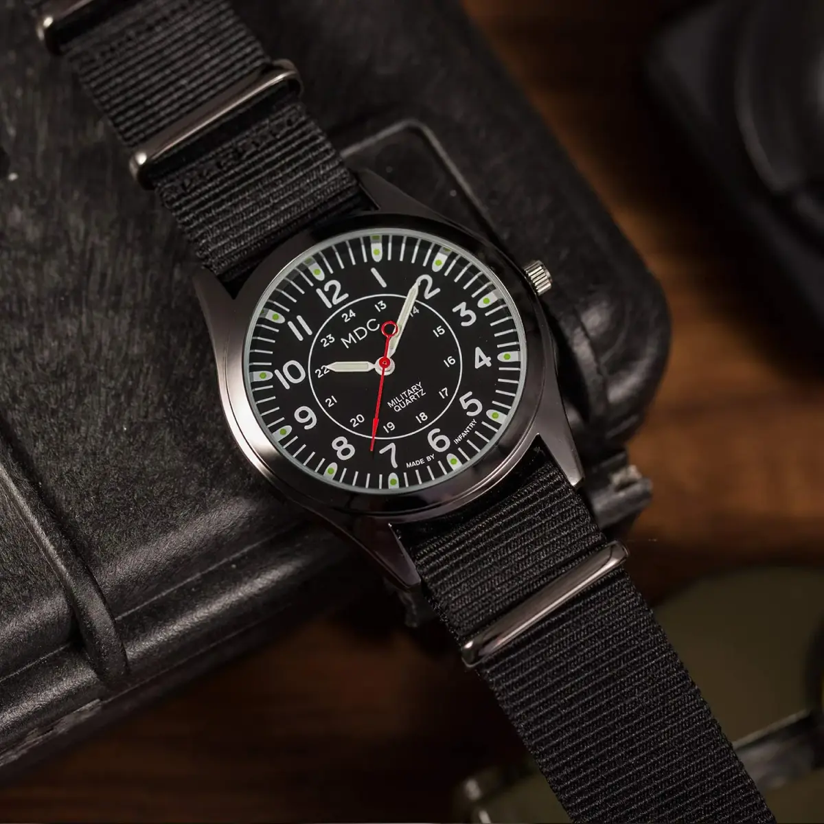 Infantry MDC Mens Military Field Watch 40mm (1.57 inches) | Japanese Quartz Movement, Black Nylon Strap - view 4