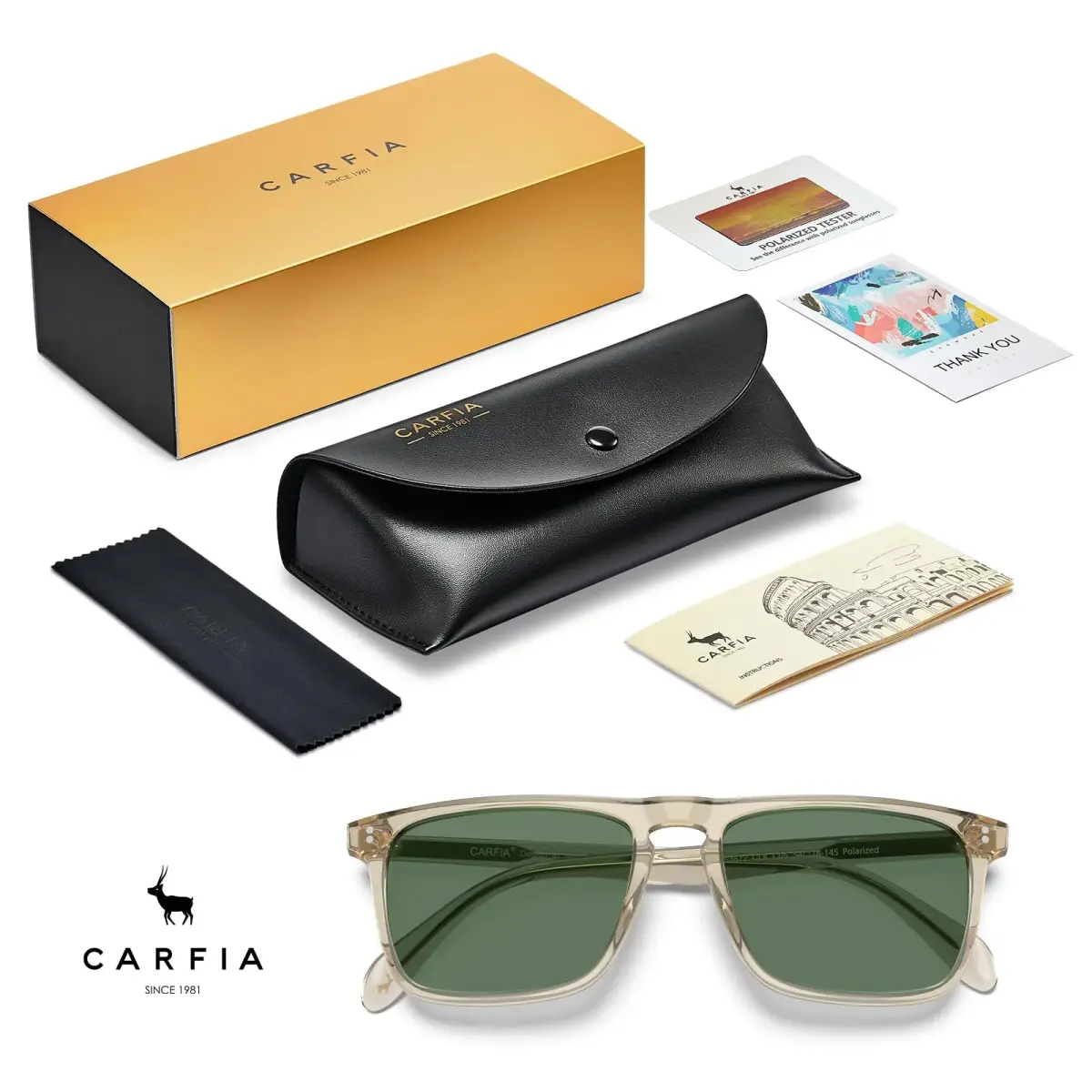 CARFIA Retro Square Polarized Sunglasses for Men UV Protection CA53572 | Polarized Lenses, Acetate Frame, 145mm Arm - view 6
