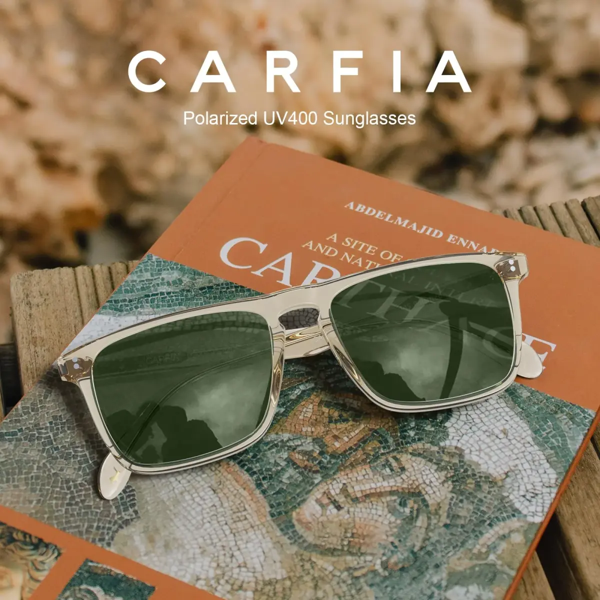 CARFIA Retro Square Polarized Sunglasses for Men UV Protection CA53572 | Polarized Lenses, Acetate Frame, 145mm Arm - view 7